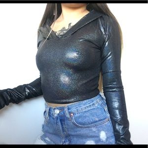 Black rainbow holographic crop hoodie